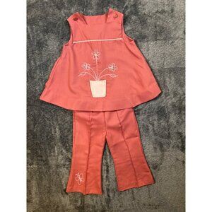 Vintage 1970's 2 Piece Jumper and Flare Leg Pant Set- Size 3T- Pink and Flowers-